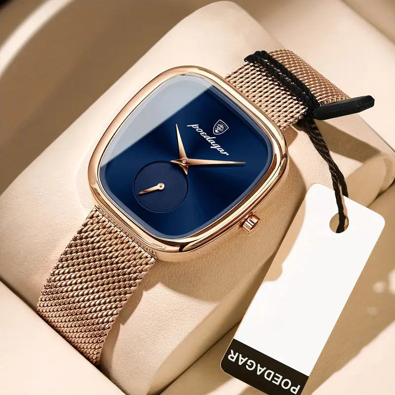 POEDAGAR Waterproof ultra-thin stainless steel ladies square watch fashion students Korean leisure elegant simple luxury new quartz wristwatch., Elegant Timepiece, Daily Wear Watch, Minimalist Design, Durable Material, Precision Timekeeping, Ladies