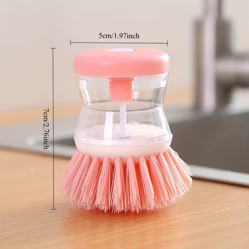 Multi-Purpose Kitchen Cleaning Brush with Built-in Soap Dispenser, Reusable Plastic Dishwashing Brush, Ergonomic Design, Suitable for Pots, Pans, and Utensils, Manual Operation No Charging Needed, for Home and Outdoor Use, 3 Colors Available