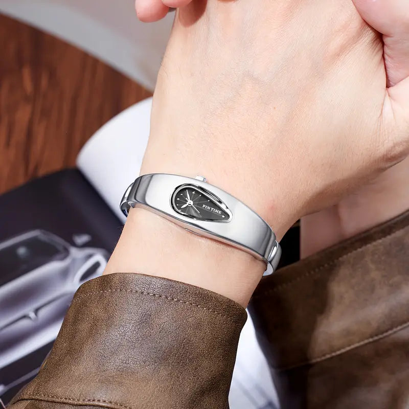 1pc PINTIME Quartz Watch - Y2K Retro Water Drop Design, Zinc Alloy Case & Strap, Quartz Movement, Unisex Fashionable Wristwatch for Men & Women, Multiple Styles & Colors Available, Party Accessory, Sleek Watch Design, Durable Watch Fac