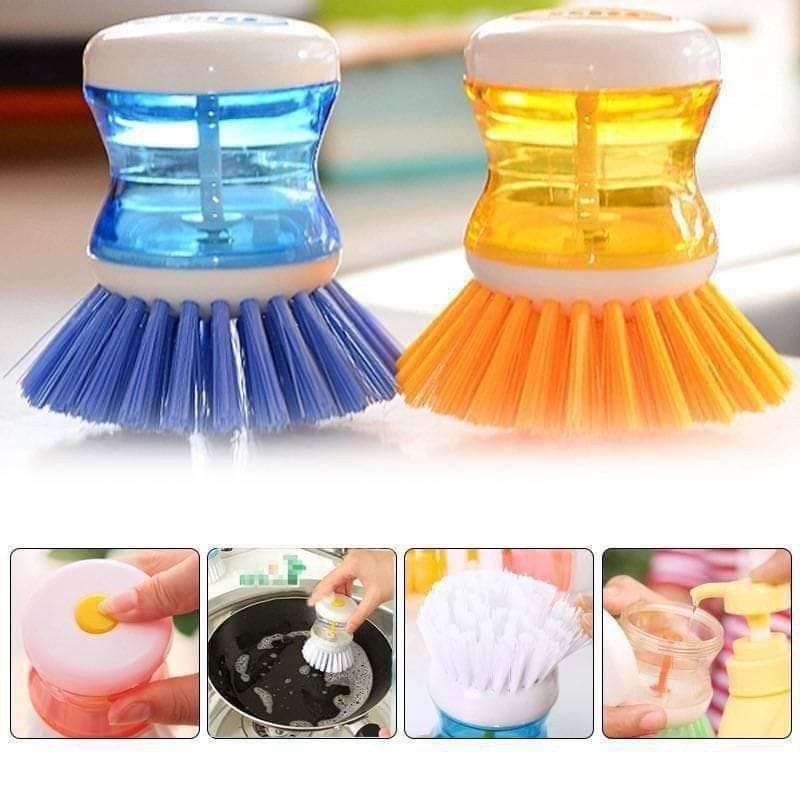 Multi-Purpose Kitchen Cleaning Brush with Built-in Soap Dispenser, Reusable Plastic Dishwashing Brush, Ergonomic Design, Suitable for Pots, Pans, and Utensils, Manual Operation No Charging Needed, for Home and Outdoor Use, 3 Colors Available