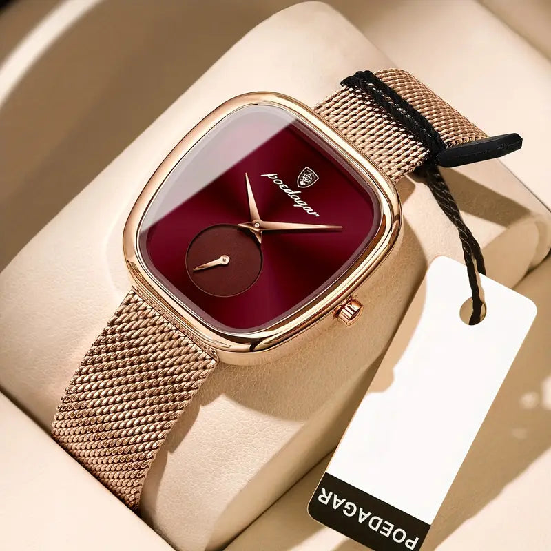 POEDAGAR Waterproof ultra-thin stainless steel ladies square watch fashion students Korean leisure elegant simple luxury new quartz wristwatch., Elegant Timepiece, Daily Wear Watch, Minimalist Design, Durable Material, Precision Timekeeping, Ladies