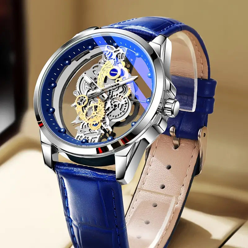 TPW Men’s Rose Gold Skeleton Luminous Quartz Watch — Glamour Exposed Movement Edition