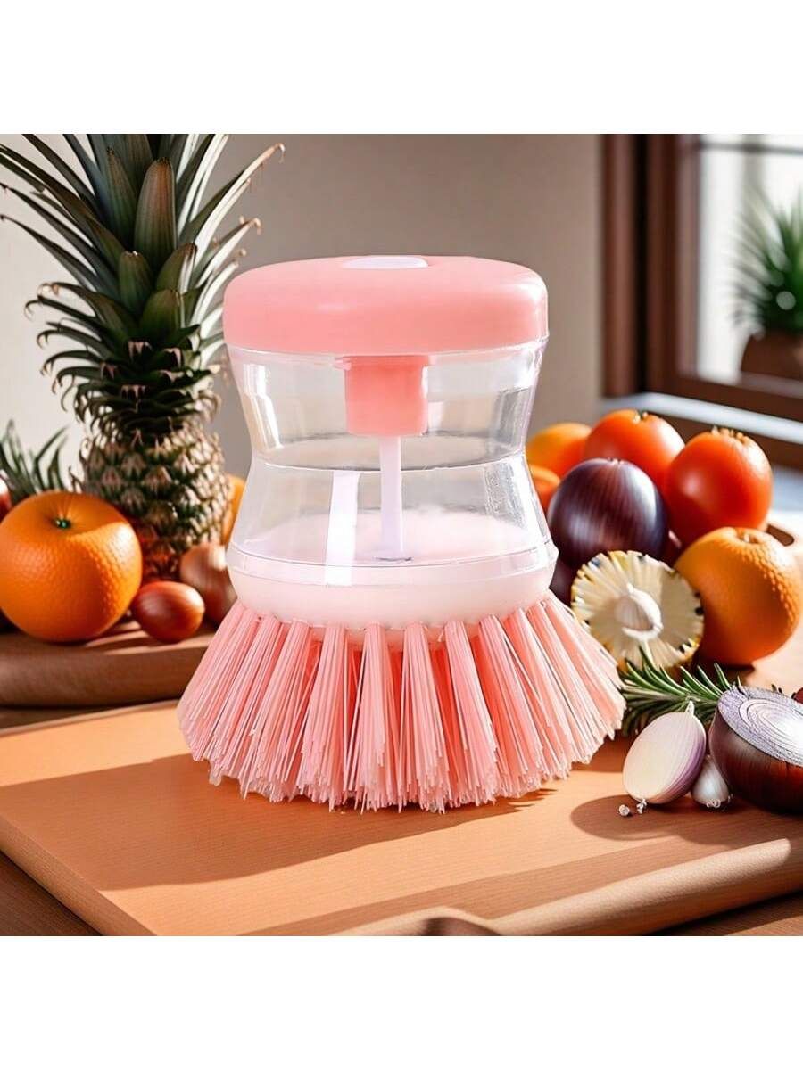 Multi-Purpose Kitchen Cleaning Brush with Built-in Soap Dispenser, Reusable Plastic Dishwashing Brush, Ergonomic Design, Suitable for Pots, Pans, and Utensils, Manual Operation No Charging Needed, for Home and Outdoor Use, 3 Colors Available