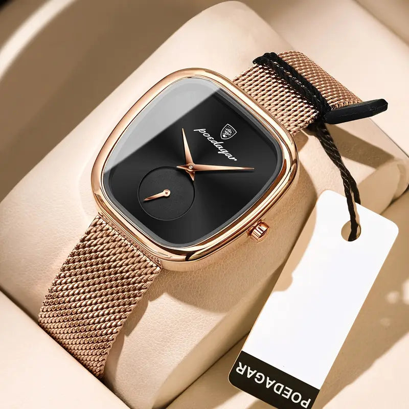 POEDAGAR Waterproof ultra-thin stainless steel ladies square watch fashion students Korean leisure elegant simple luxury new quartz wristwatch., Elegant Timepiece, Daily Wear Watch, Minimalist Design, Durable Material, Precision Timekeeping, Ladies